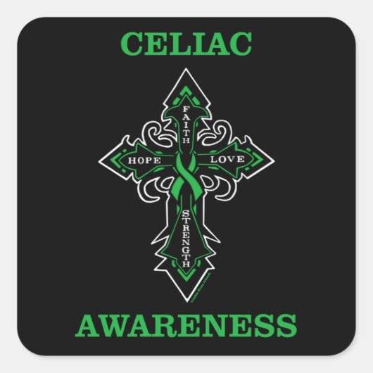 Cross/Awareness.. Celiac Quadratischer Aufkleber (Vorderseite)