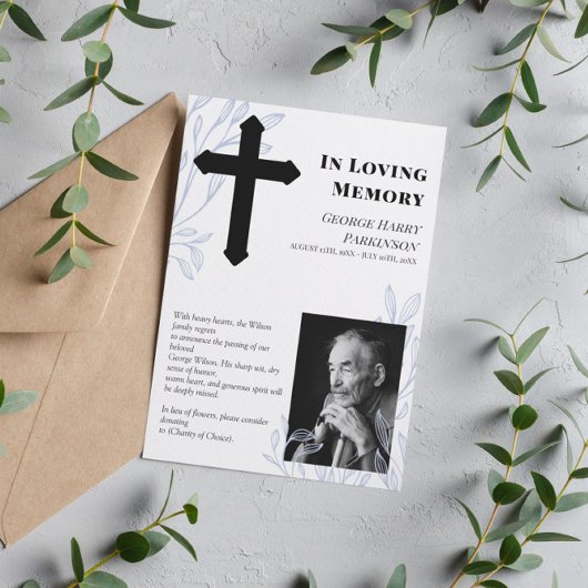 Cross & Blue Greenery Foto in Love Memory Ankündigung