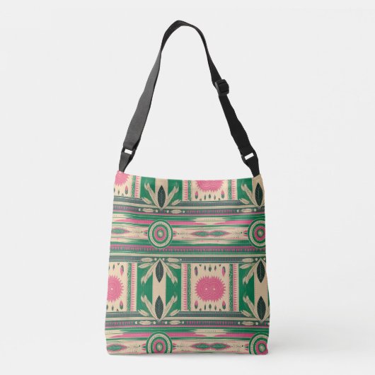 Cross Body in Green/Pink Native American Patterns Tragetaschen Mit Langen Trägern (Rückseite)