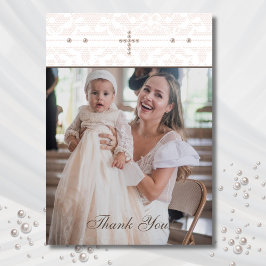 Cross Christian Baptism Photo Thank You Card Dankeskarte
