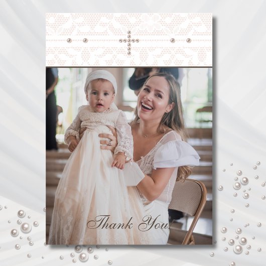 Cross Christian Baptism Photo Thank You Card Dankeskarte