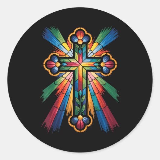 Cross Colorful Christian Religous Runder Aufkleber (Vorderseite)