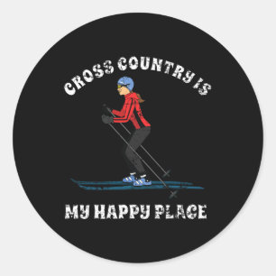 Cross Country ist mein glücklicher Ort Ski Liebhab Runder Aufkleber