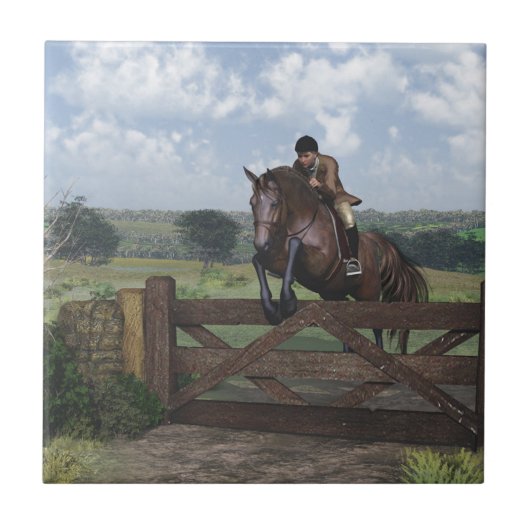 Cross Country - Jumping Horse Tile Fliese (Vorderseite)