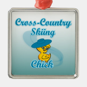 Cross-Country Skiing Chick #3 Silbernes Ornament