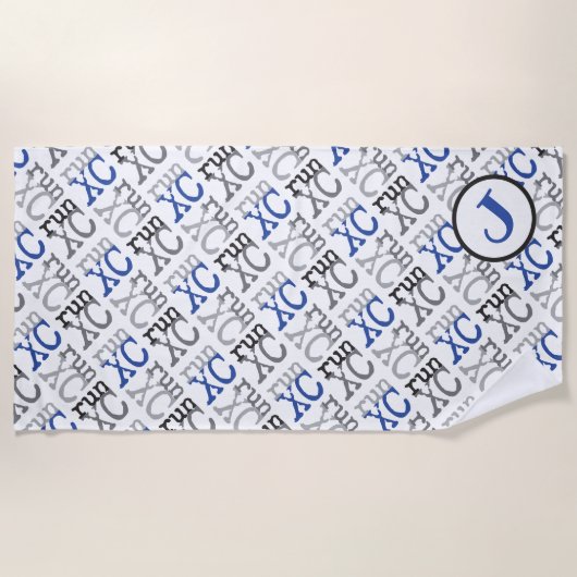 Cross Country XC Laufen Monogram Blue Beach Toaste Strandtuch (Vorderseite)