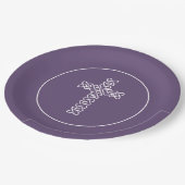 Cross Dunkle Lila Kommune Taufe Christening Pappteller (Schrägansicht)