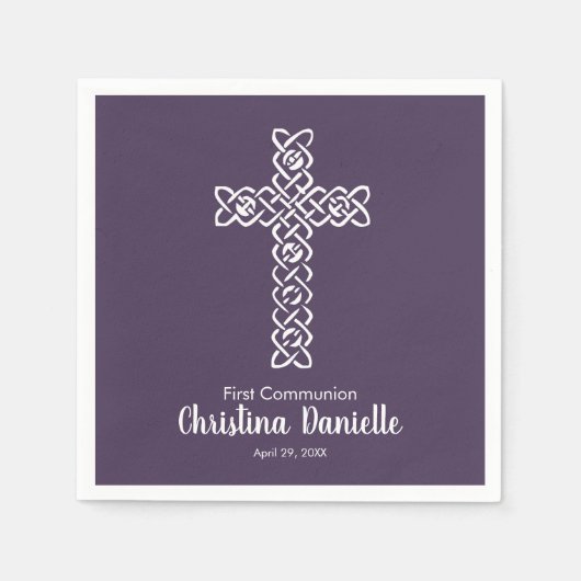 Cross-Eggplant | Kommunion Taufe Christening Serviette (Vorderseite)