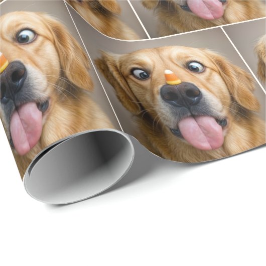 Cross Eyed Golden Retriever With Candy Corn Geschenkpapier (Rolleneckpunkt)