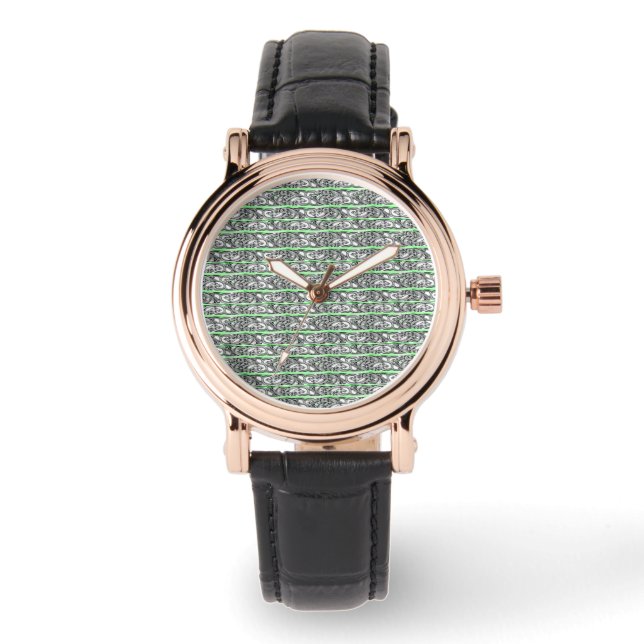 Cross Filigree Design Green Pattern Armbanduhr (Vorderseite)