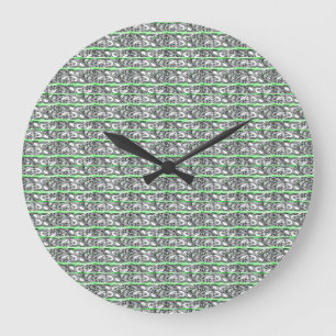 Cross Filigree Design Green Pattern Große Wanduhr