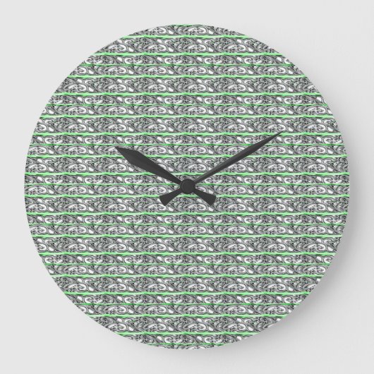 Cross Filigree Design Green Pattern Große Wanduhr (Vorderseite)