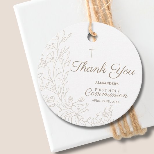 Cross Floral First Holy Communion Thank You Geschenkanhänger