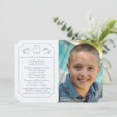 Cross Focus Blue Foto Religiöse Einladung (Stehend Vorderseite)