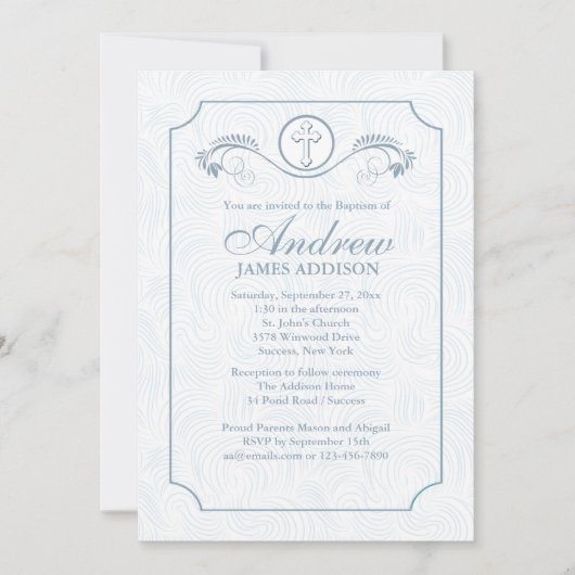 Cross Focus Blue Religious Einladung (Vorderseite)