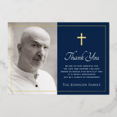 Cross Foto dunkelblaue Folie Beileid danke Karte (Vorderseite)