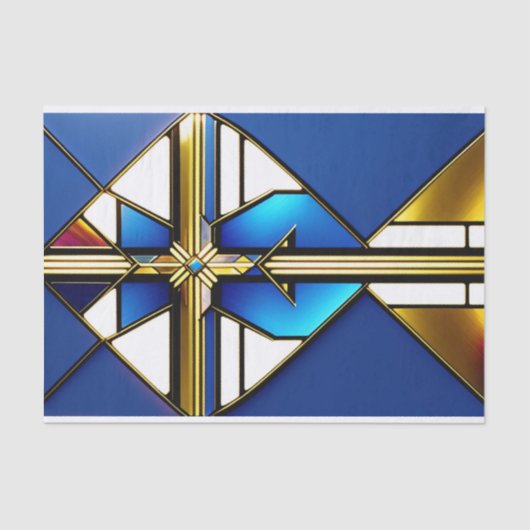 Cross Gold Blauer Hartglas Illustration Seidenpapier (Vorderseite)