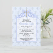 Cross & Hearts Baby Boy Baptism Inviation Einladung (Stehend Vorderseite)