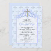 Cross & Hearts Baby Boy Baptism Inviation Einladung (Vorne/Hinten)