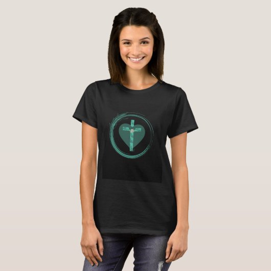 Cross Inside Circle Aquamarin Emerald Green T - Sh T-Shirt (Vorne ganz)
