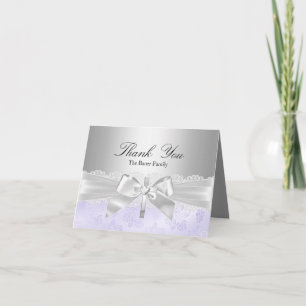 Cross & Lace Bow Purple Baptism Thank You Card Dankeskarte