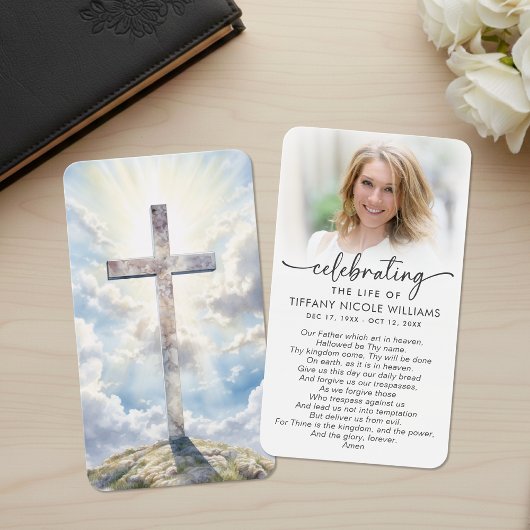 Cross Lord's Prayer Celebration of Life Photo Card