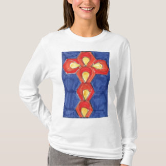 Cross Motif Basic Ladys Long Sleeve T - Shirt