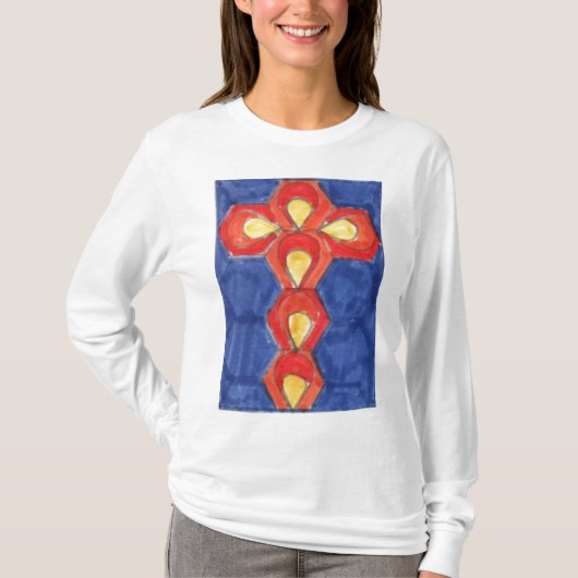 Cross Motif Basic Ladys Long Sleeve T - Shirt (Vorderseite)