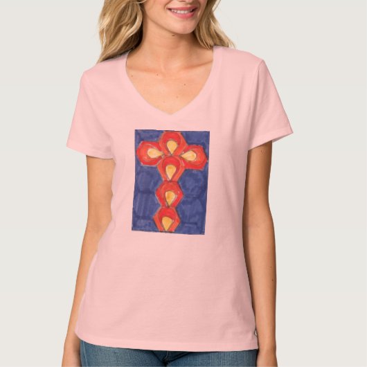 Cross Motif Hanes Nano V-Neck T - Shirt (Vorderseite)