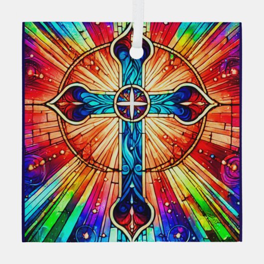 Cross Multi Color Suncatcher Ornament Aus Glas (Rückseite)