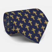 Cross Navy Blue Imitate Gold Muster Erste Kommune Krawatte (Gerollt)