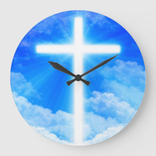 Cross of Light Jesus Christ Customizable Christian Große Wanduhr