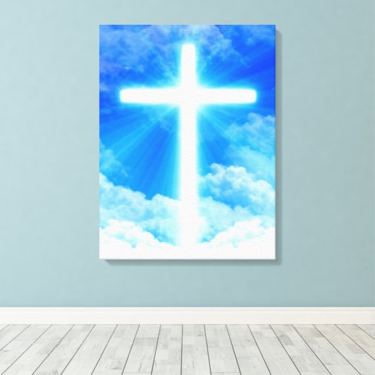 Cross of Light Jesus Christ Customizable Christian Leinwanddruck (Insitu (Holzboden))