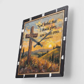 Cross of Light: Sunset Glory Quadratische Wanduhr (Winkel)