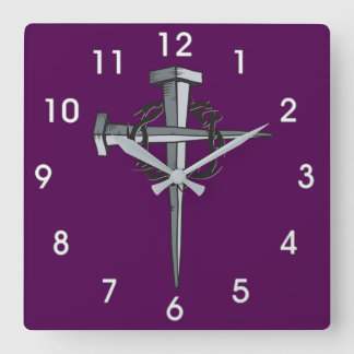 cross of nails and thorns clock quadratische wanduhr