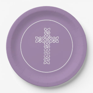 Cross Old Lavender Communion Taufe Christening Pappteller