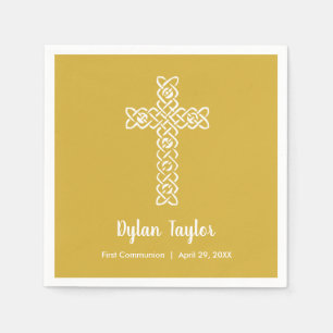 Cross on Bright Gold Communion Taufe Christening Serviette