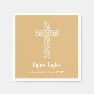 Cross on Gold Communion Taufe Christening Serviette