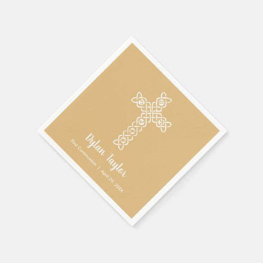 Cross on Gold Communion Taufe Christening Serviette (Ecke)