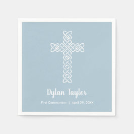 Cross on Steel Blue Religious Serviette