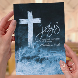 Cross on Water Dark Blue Scripting Church Bulletin