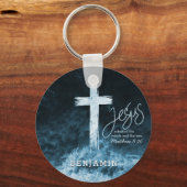 Cross on Water Scripting Dark Blue Personalisiert Schlüsselanhänger (Vorderseite)
