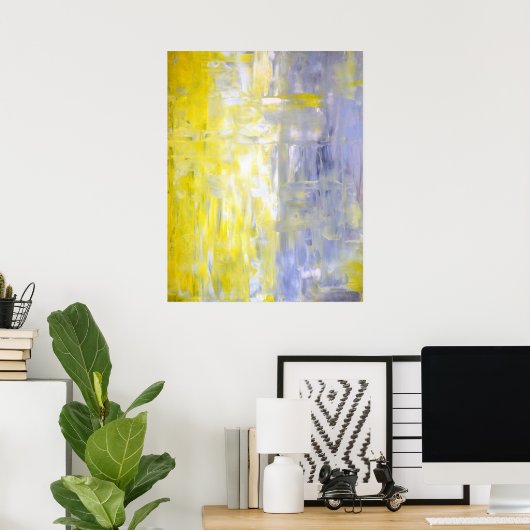 "Cross Over" Graue und gelbe Abstrakte Kunst Poster (Heimbüro)