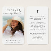 Cross Photo Forever Hearts Sympathy Prayer Card (Vorne & Hinten)