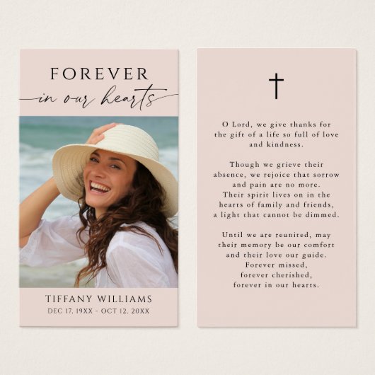 Cross Photo Forever Hearts Sympathy Prayer Card (Vorne & Hinten)