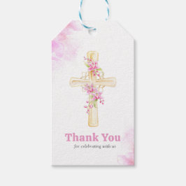 Cross Pink Floral Orchid Blume danke Geschenkanhänger