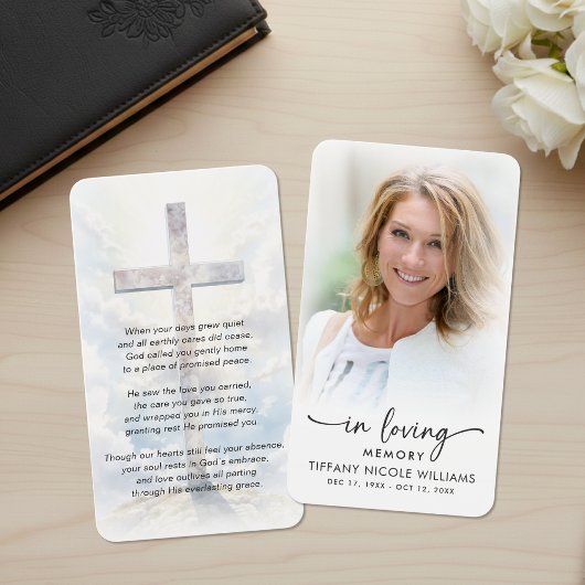 Cross Poem Photo Funeral Memorial Prayer Card