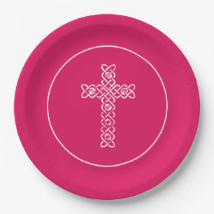 Cross Ruby Pink Kommunion Taufe Christening Pappteller
