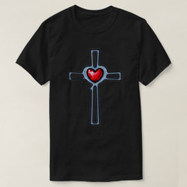 Cross Ruby Red Gemstone Herz T-Shirt