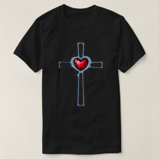 Cross Ruby Red Gemstone Herz T-Shirt